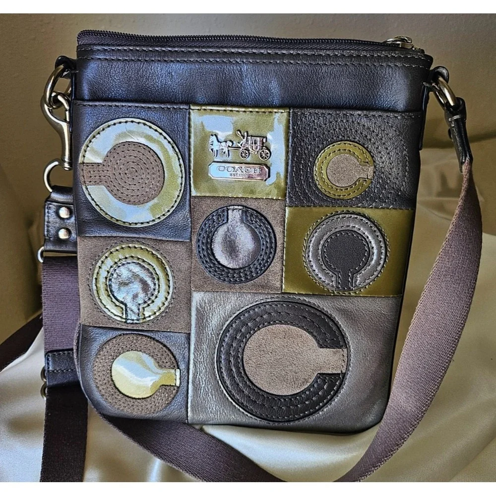 Coach Leather Mia Inlaid Suede Patchwork C Crossbody Bag in Grey 44299